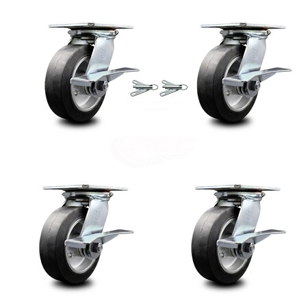 Service Caster 6 Inch Rubber on Aluminum Caster Set with Roller Bearing 4 Brake 2 Swivel Lock SCC-35S620-RAR-SLB-BSL-2-SLB-2